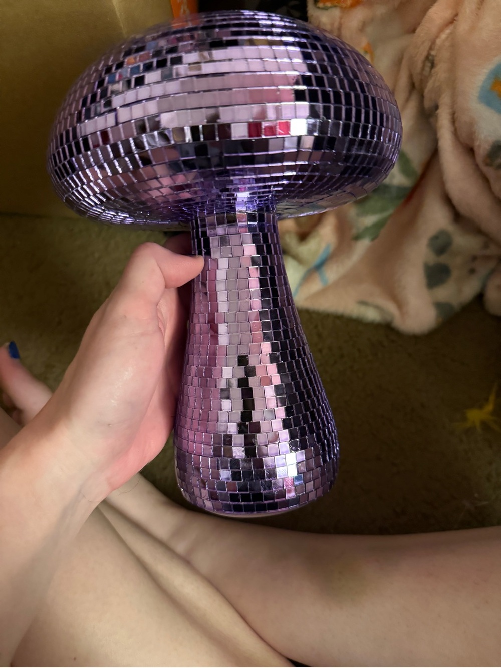 Whimsigoth Purple Mosaic Mirror Mushroom Sculpture - Decorative Home Accent